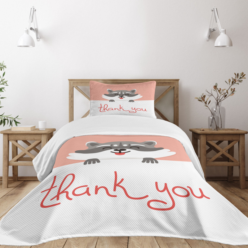 Cheerful Cartoon Raccoon Bedspread Set