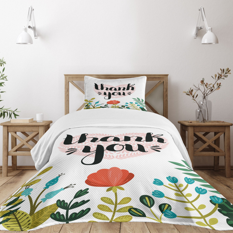 Heart Flowers and Leaves Bedspread Set