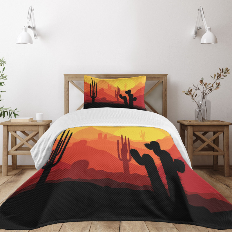 Cactus Silhouettes at Dusk Bedspread Set