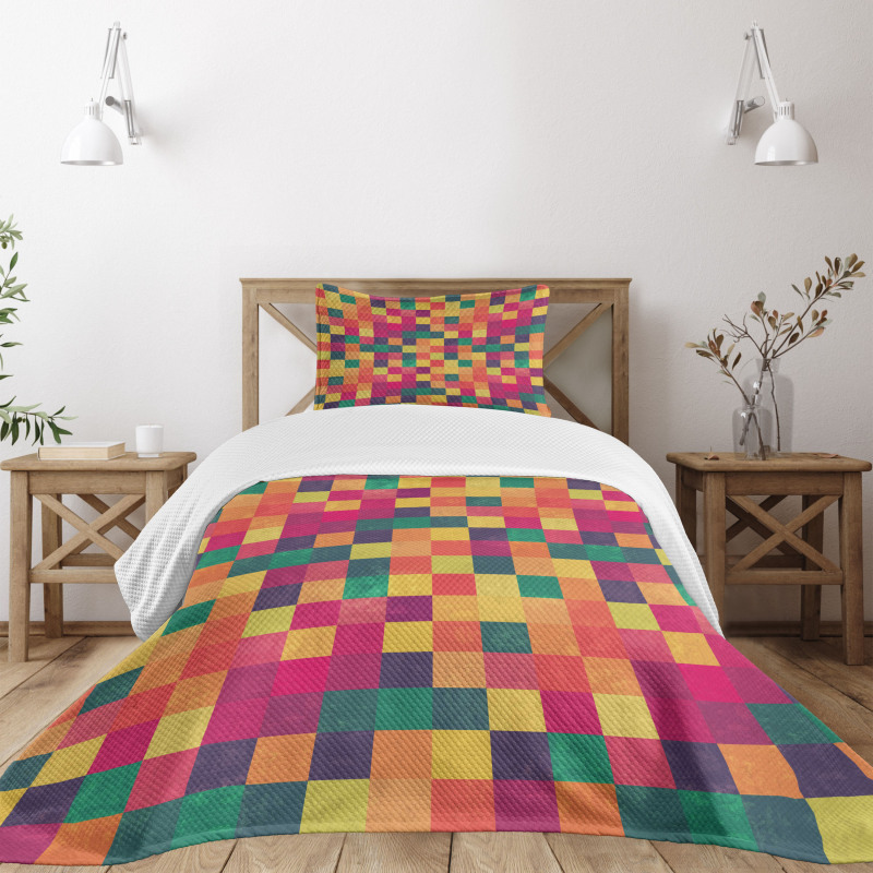 Vintage Colorful Squares Bedspread Set