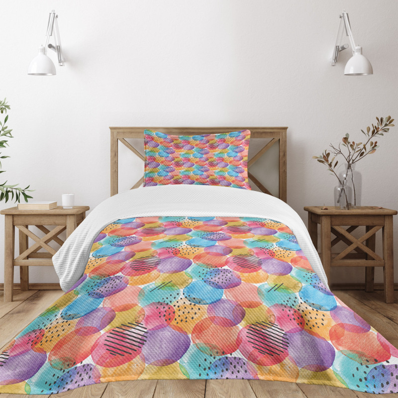 Rainbow Toned Circle Dots Bedspread Set