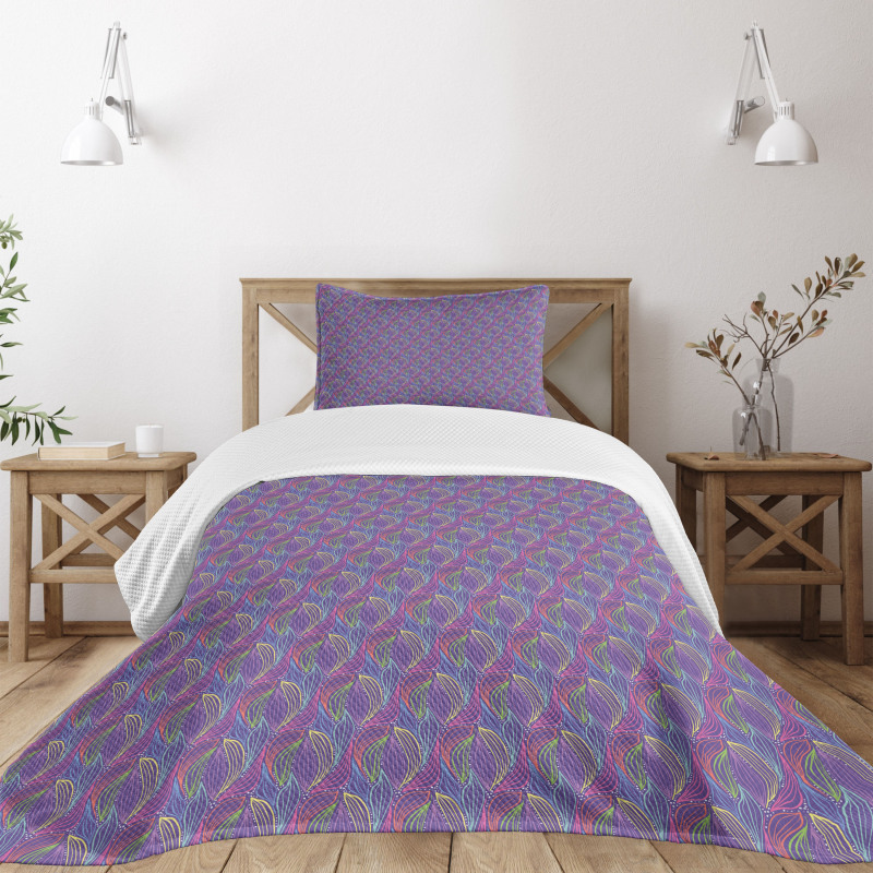 Colorful Doodle Foliage Bedspread Set