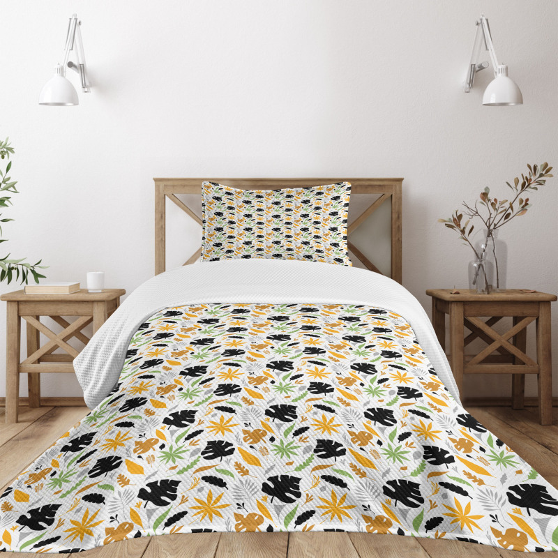 Tropical Foliage Silhouette Bedspread Set