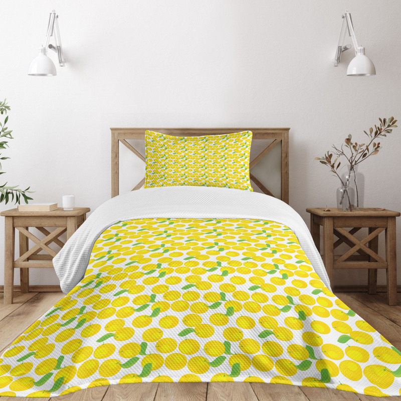 Repeating Citrus Plant Orange Bedspread Set