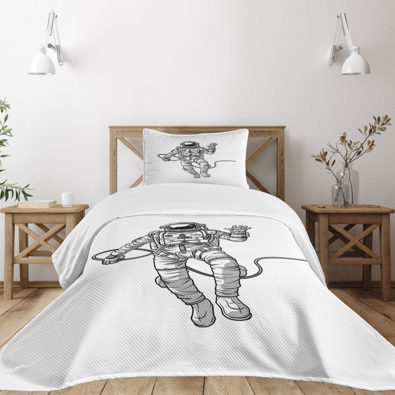 Cosmonaut Waving Hand Bedspread Set