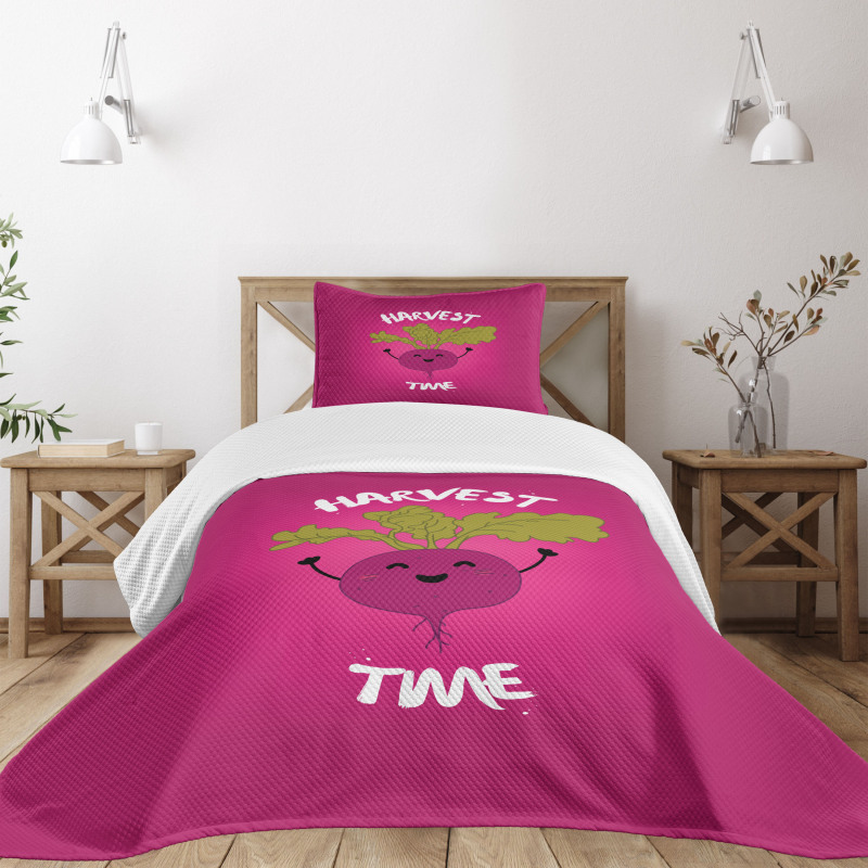 Happy Beet Character Words Bedspread Set