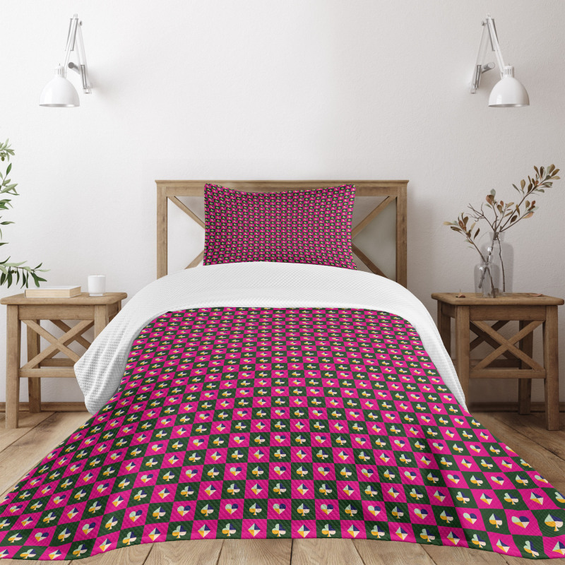 Card Suit Chess Board Bedspread Set