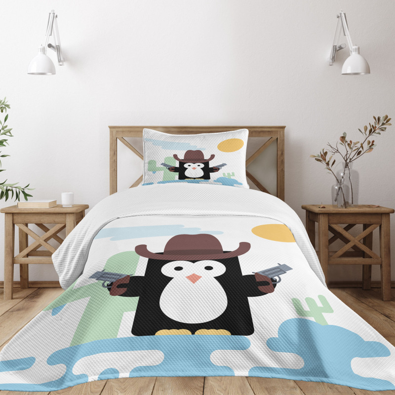 Cacti Cowboy Penguin in a Hat Bedspread Set