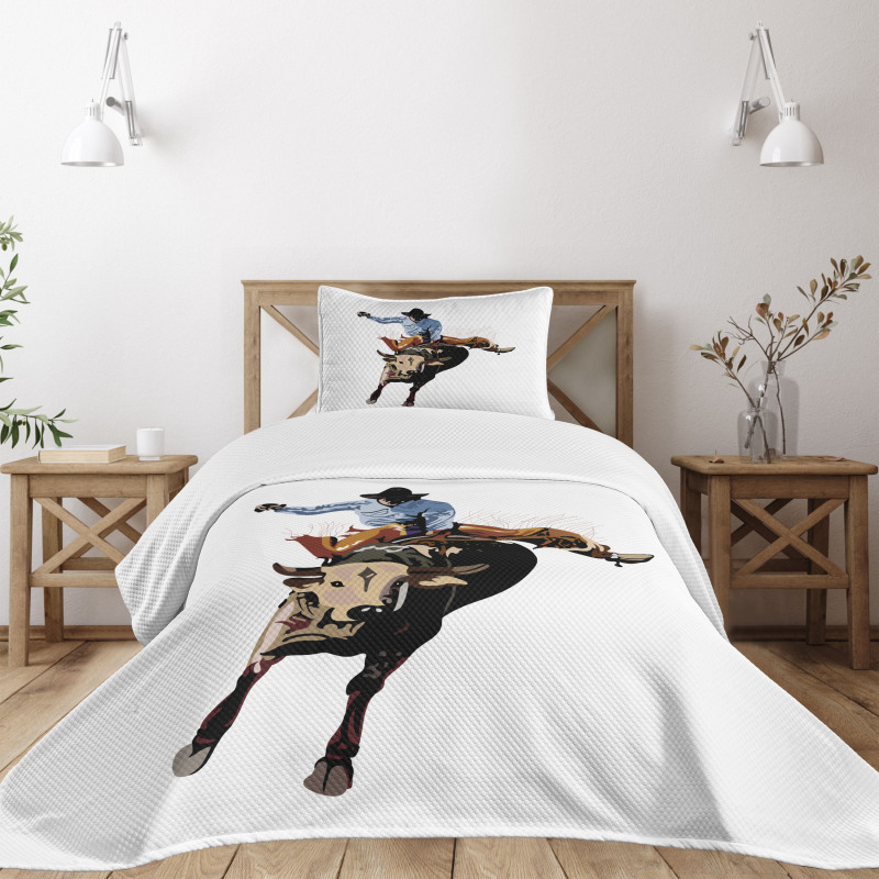 Cowboy Bucking Bull Western Bedspread Set