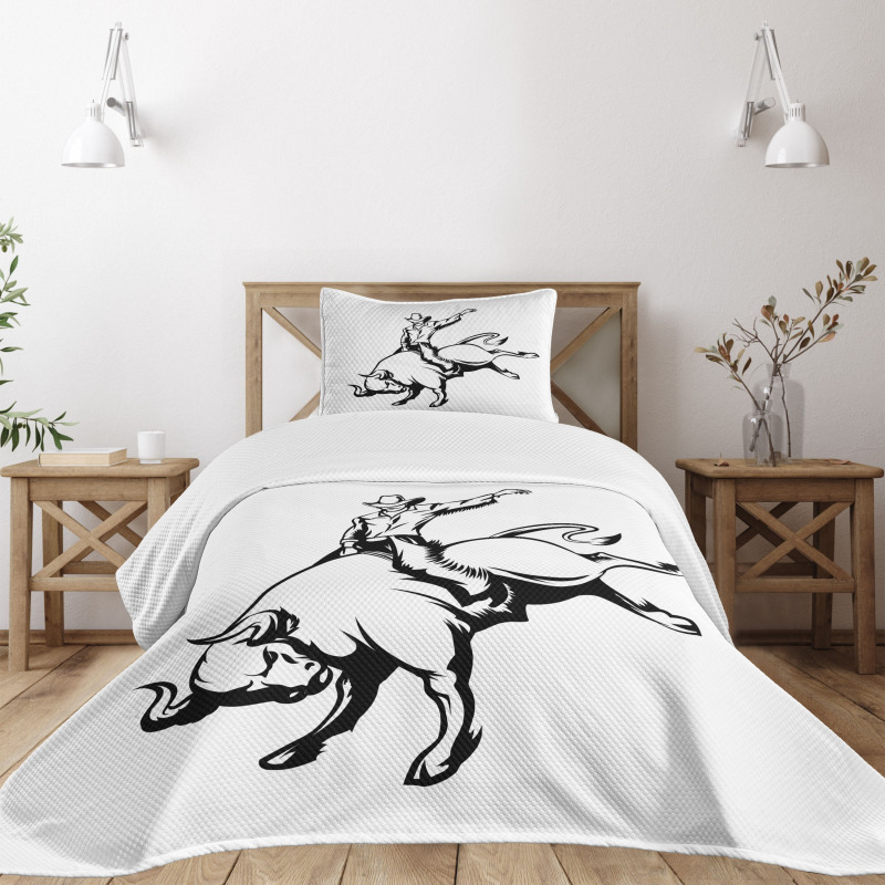 Cowboy Riding a Wild Bull Bedspread Set