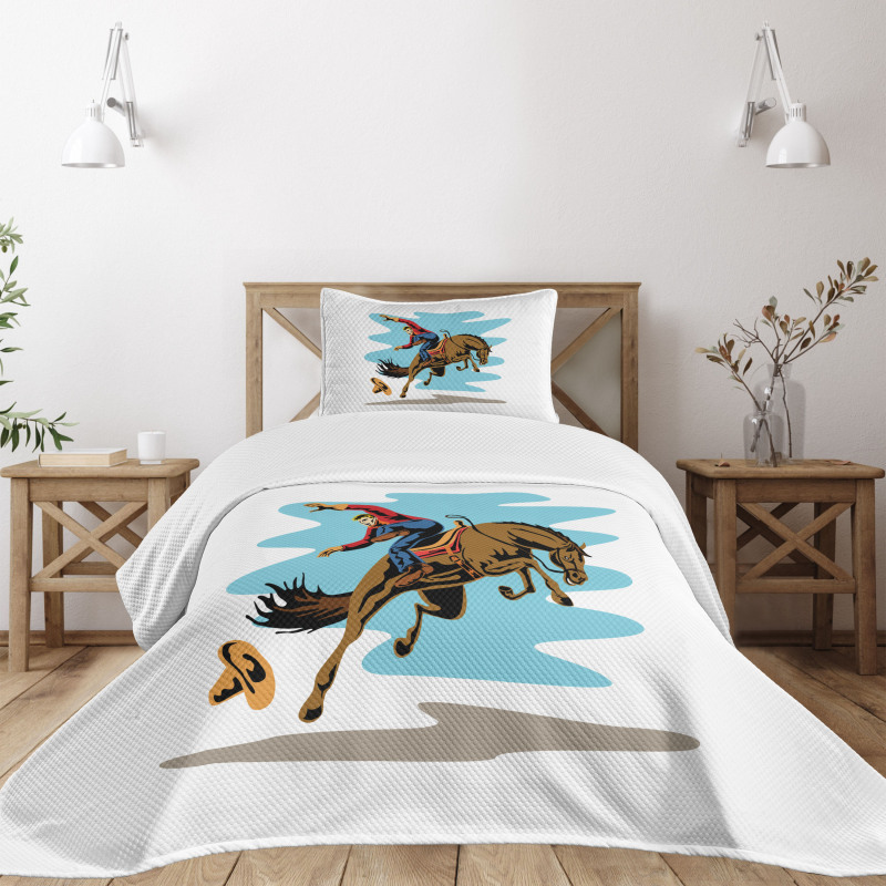 Cowboy Falling off His Horse Bedspread Set