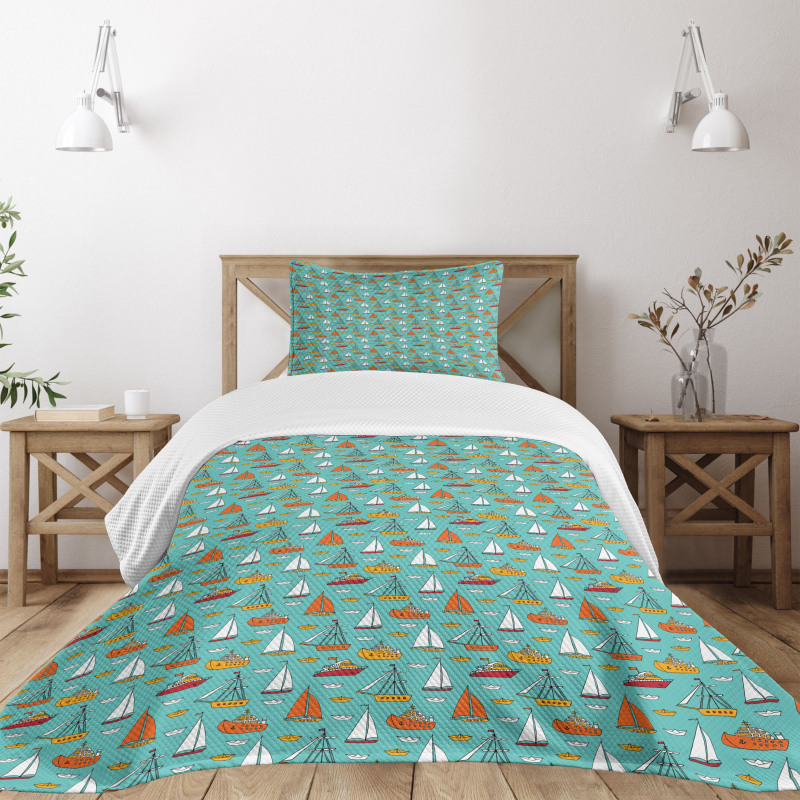 Sea Transport Ships Boats Bedspread Set