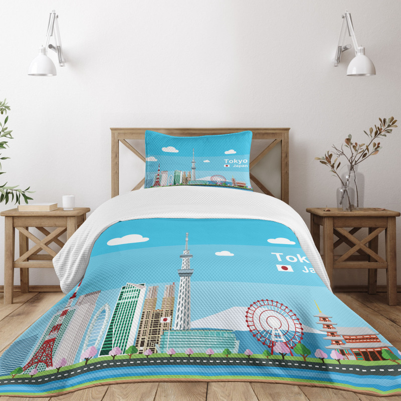 Cartoon Japan Sightseeing Bedspread Set