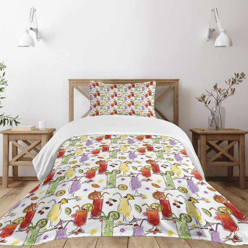 Colorful Watercolor Cocktails Bedspread Set