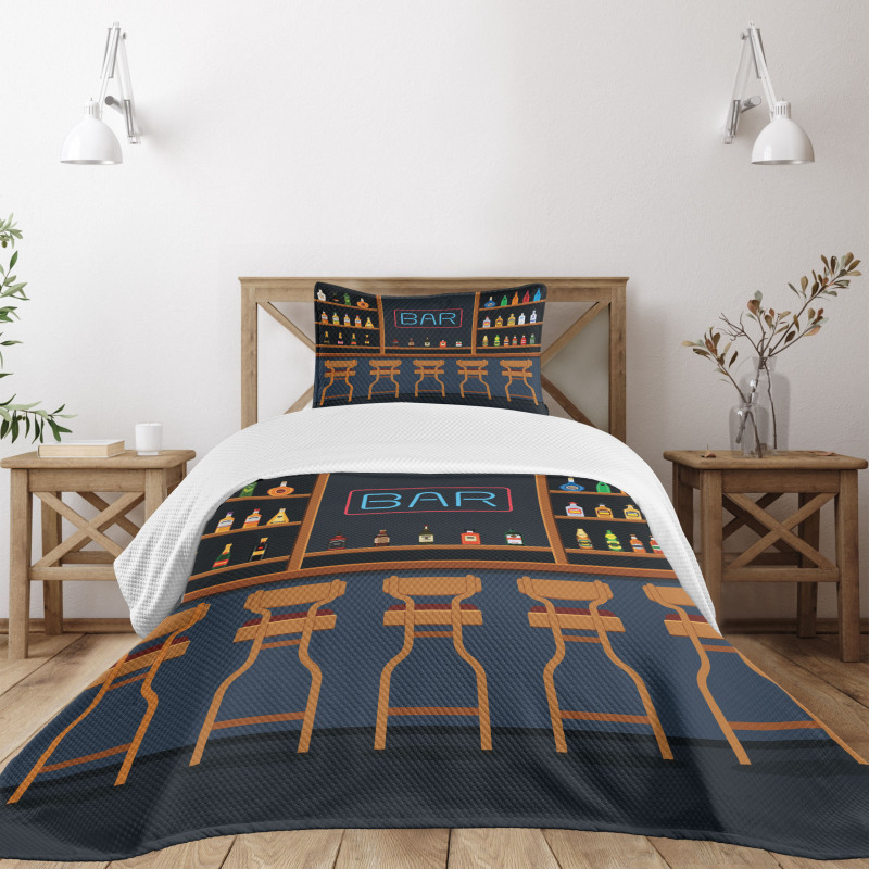 Bar Chairs Cocktail Bottles Bedspread Set