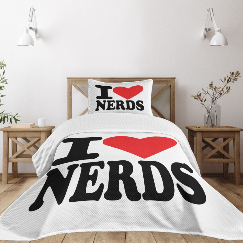 I Love Nerds Words with Heart Bedspread Set