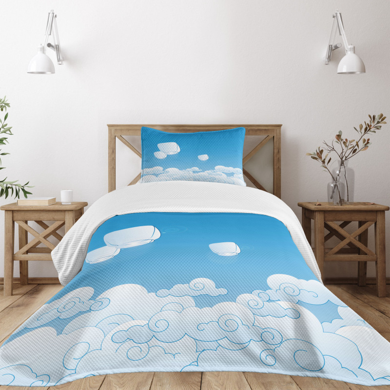 Lantern Floating Away in Sky Bedspread Set