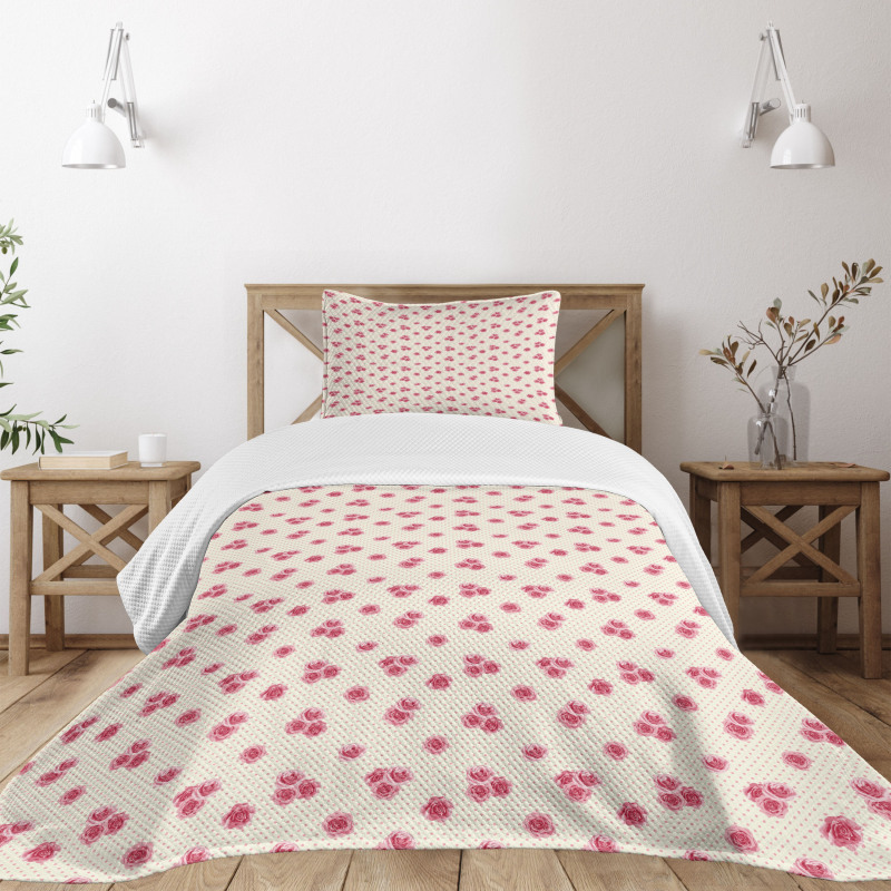 Rose Blossoms on Polka Dots Bedspread Set