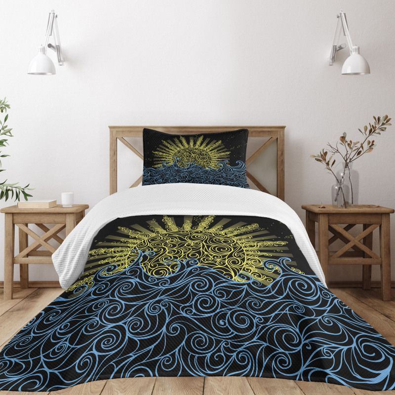 Wavy Ocean Summer Sky Motif Bedspread Set