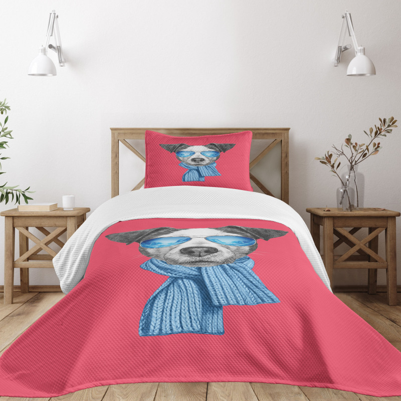 Hipster Dog Glasses Bedspread Set