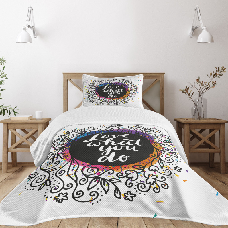 Inspirational Flowers Dots Bedspread Set