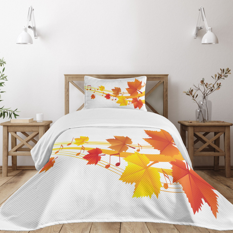 Dried Leaves Musical Notes Bedspread Set