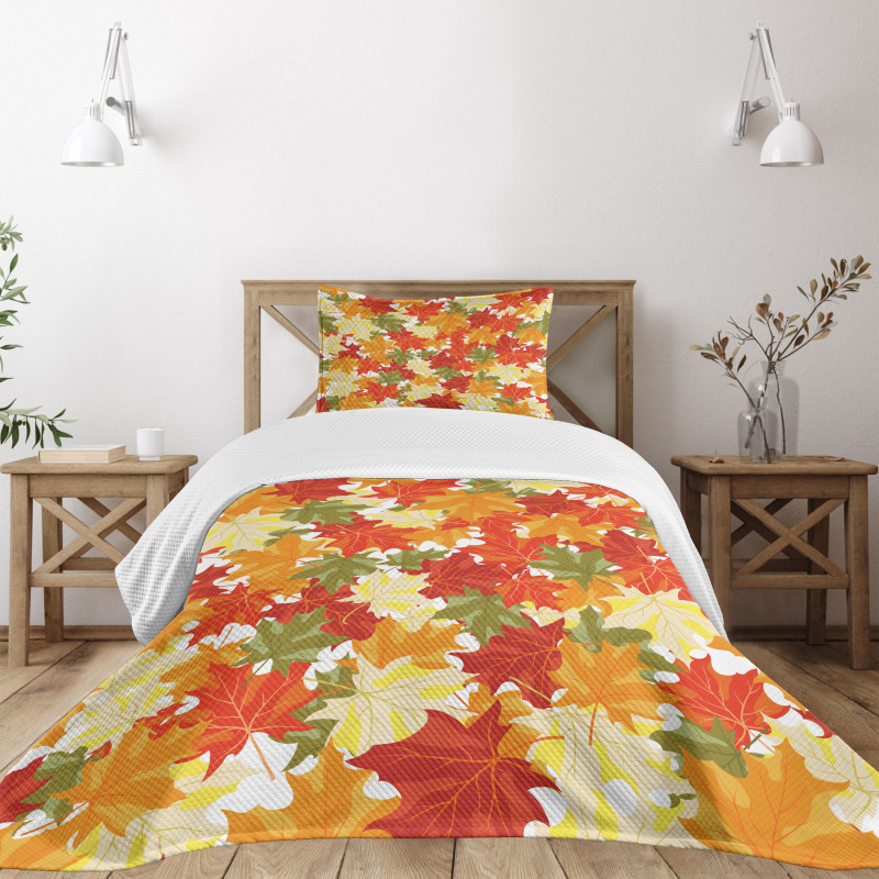 Pile of Foliage Tree Leaves Bedspread Set