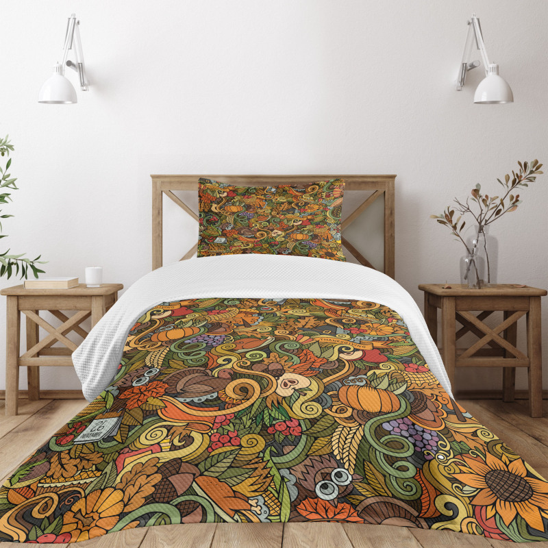 Hand-drawn Art Thanksgiving Bedspread Set