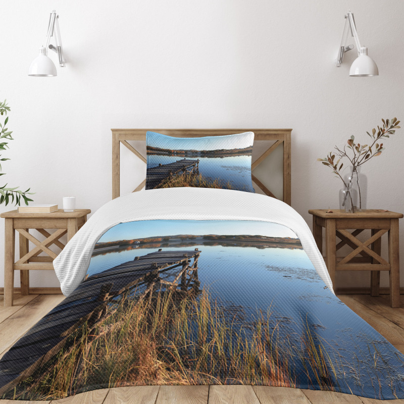 Tranquil Lake Idyllic Pier Bedspread Set