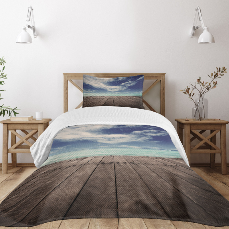 Ocean Cloudy Sky Wooden Pier Bedspread Set