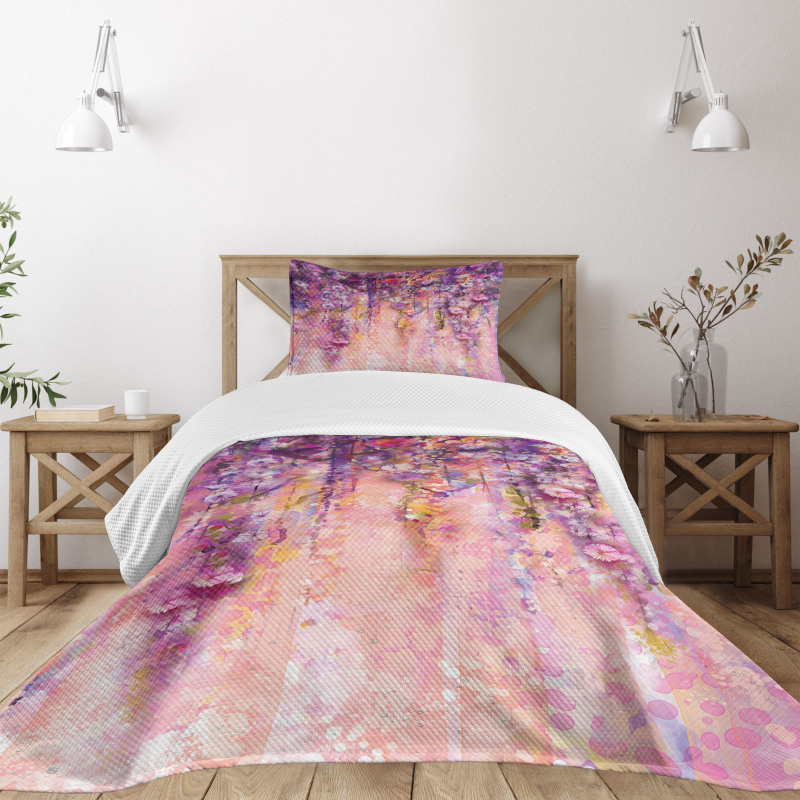 Watercolor Wisteria Blooms Bedspread Set