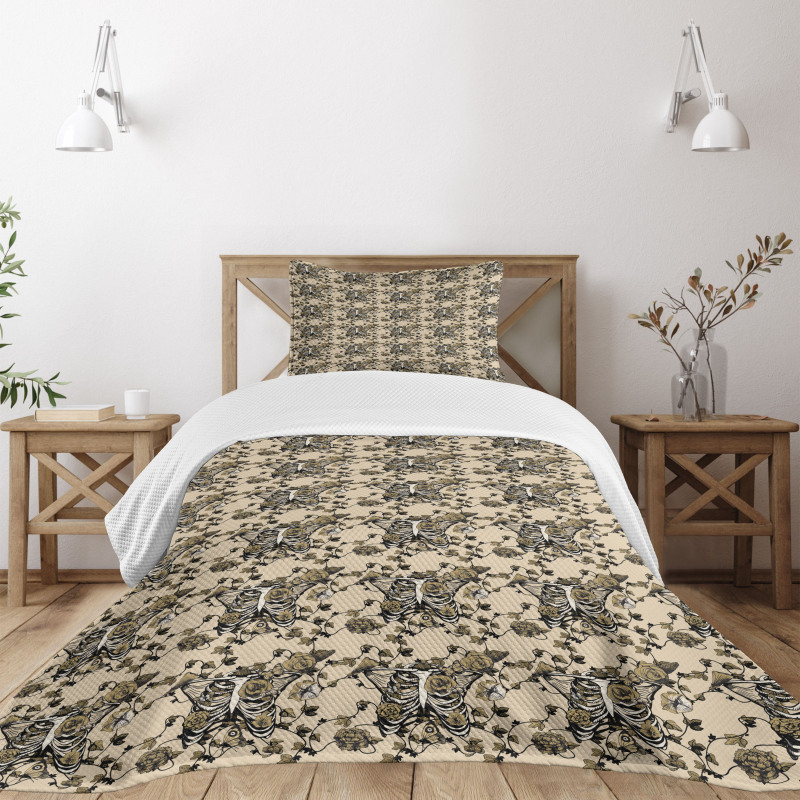 Ribcage Fall Roses Butterfly Bedspread Set