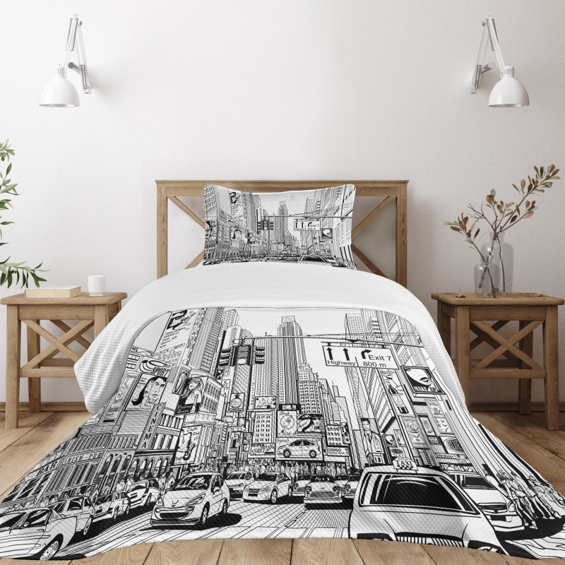 Street of New York Urban Sketch Bedspread Set