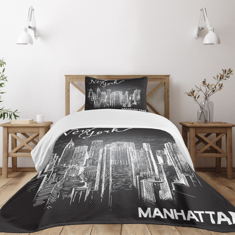 New York Manhattan Skyscrapers Bedspread Set