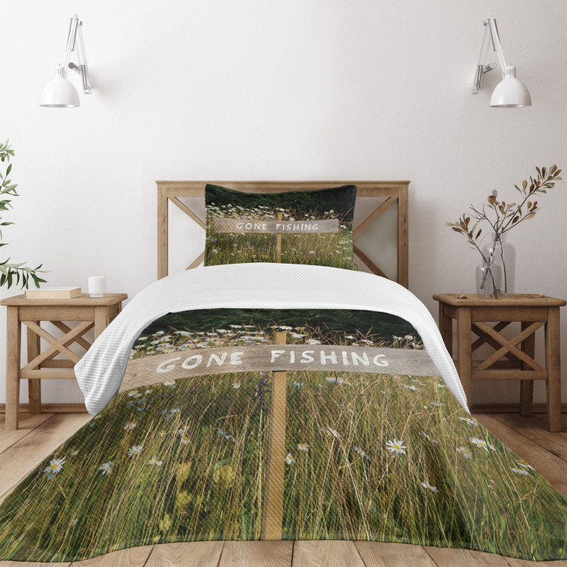 Sign Pole Among Field Bedspread Set