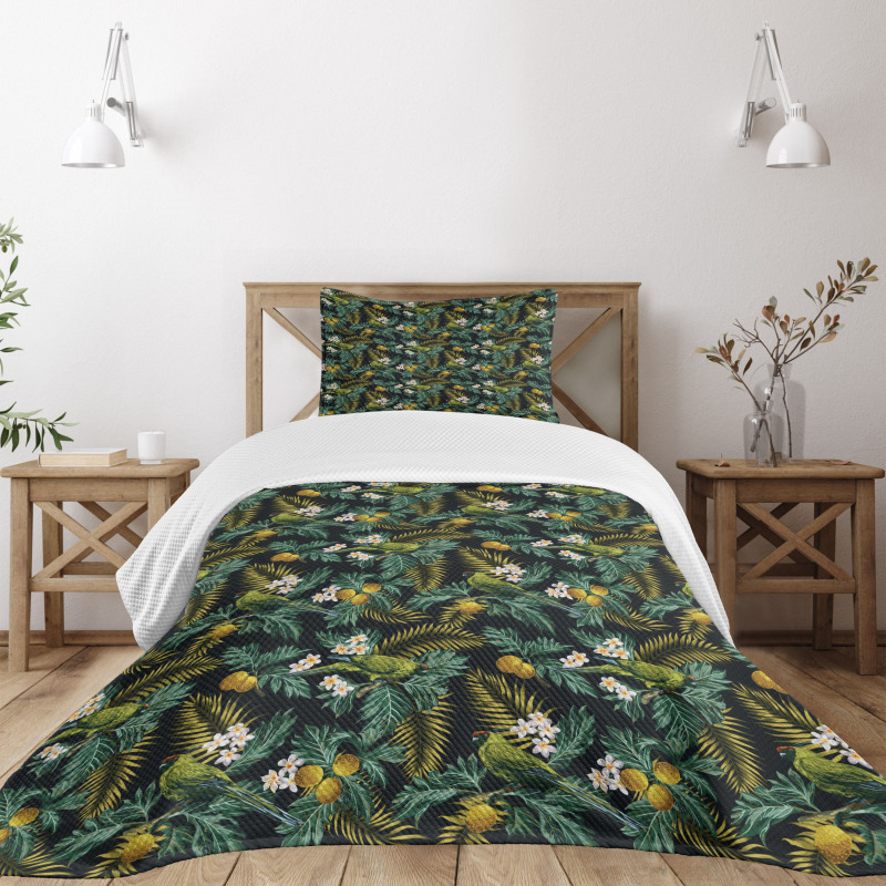 Palm Plumeria and Bird Bedspread Set