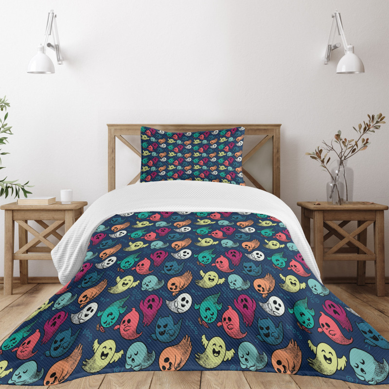 Colorful Spooky Ghosts Bedspread Set