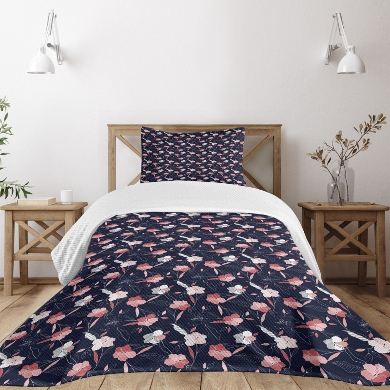 Modernistic Delicate Flowers Bedspread Set