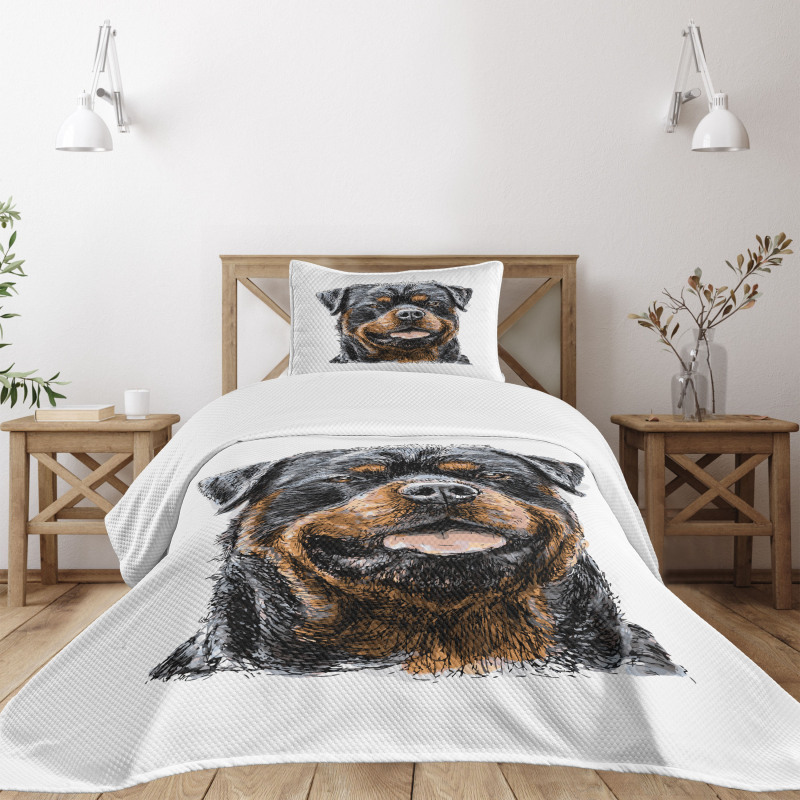 Hand Drawn Image of Dog Bedspread Set