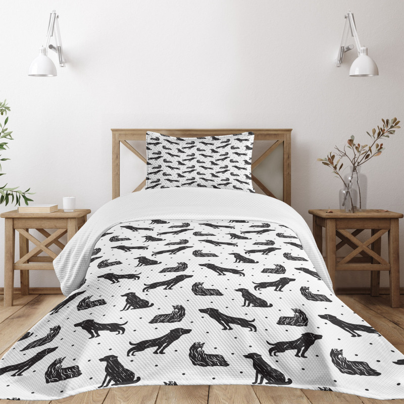 Types of Dogs Polka Dots Bedspread Set