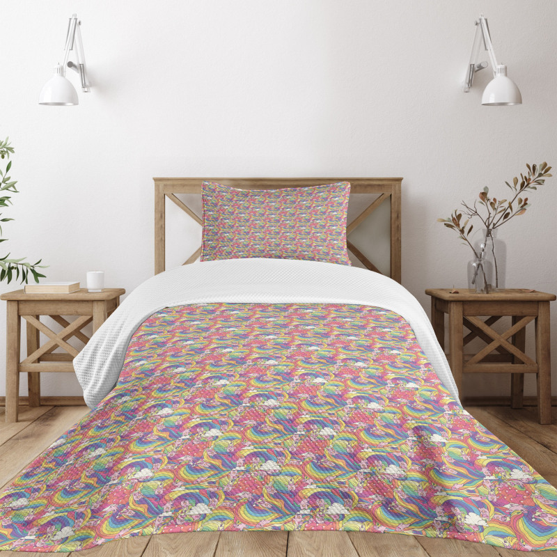 Colorful Unicorn Cartoon Bedspread Set