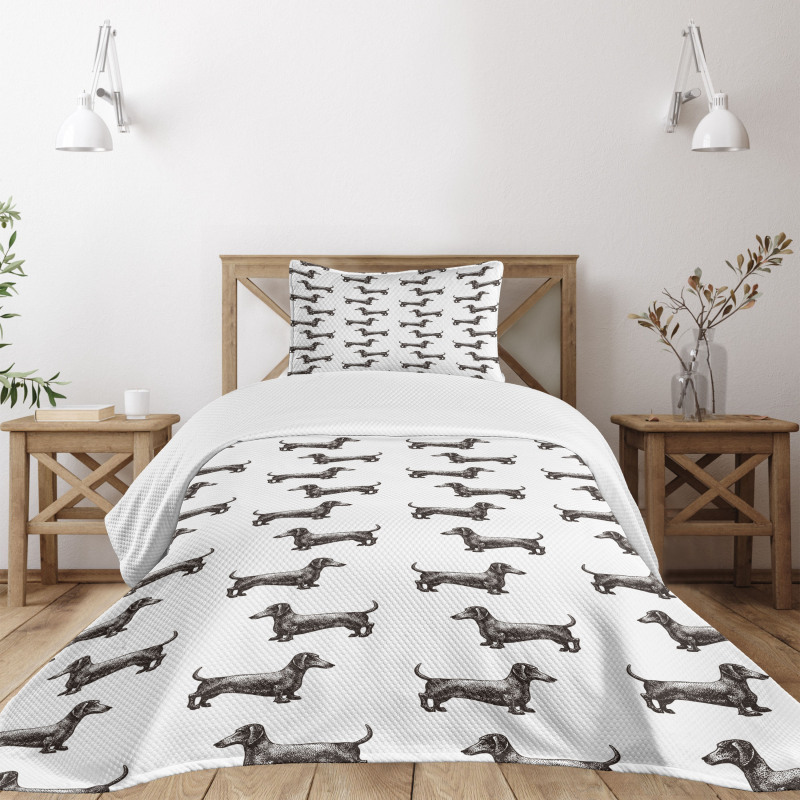 Dogs Pattern Lines Bedspread Set