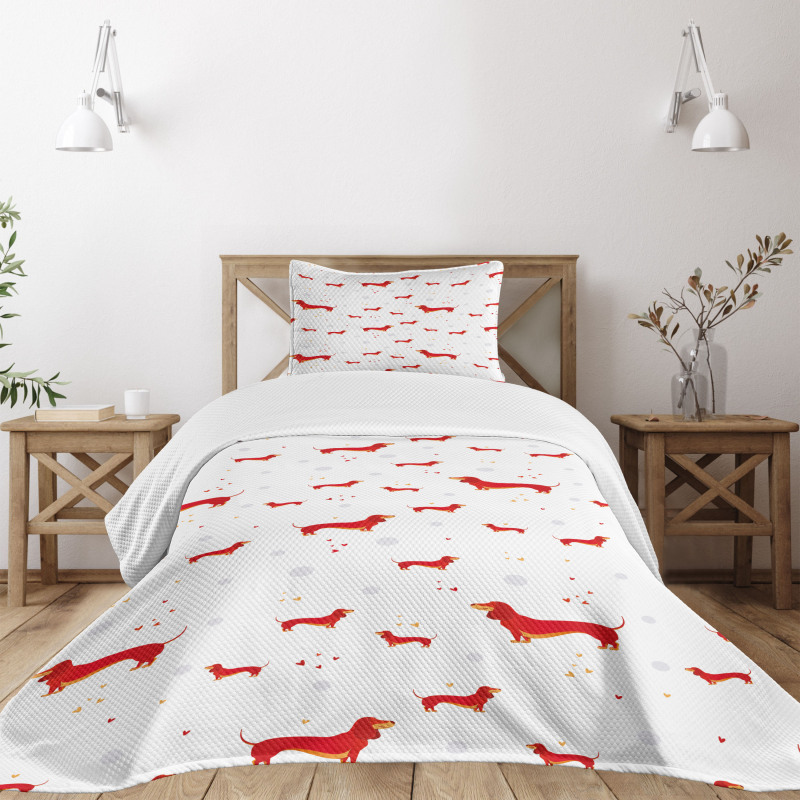 Dog with Hearts and Dots Bedspread Set