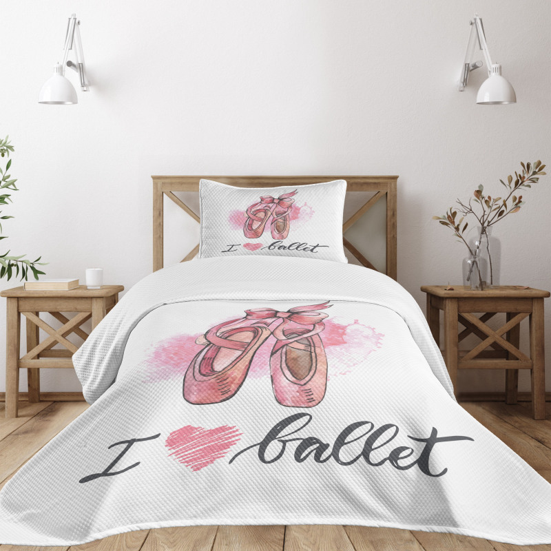 I Love Ballet Typography Bedspread Set