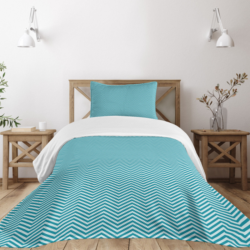 Blue Monochrome Zigzags Bedspread Set