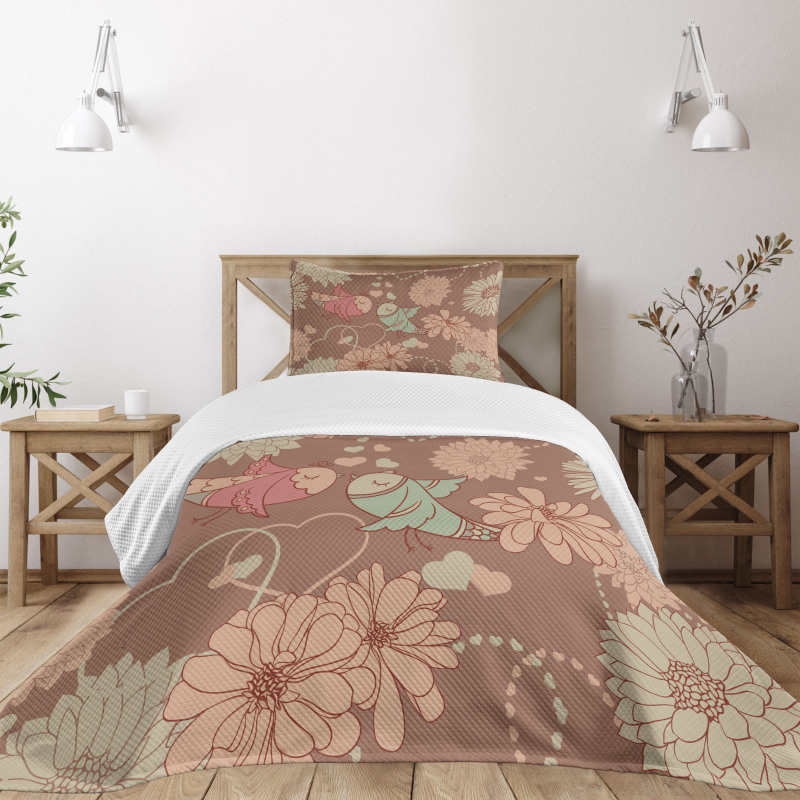 Vintage Birds Flowers Love Bedspread Set