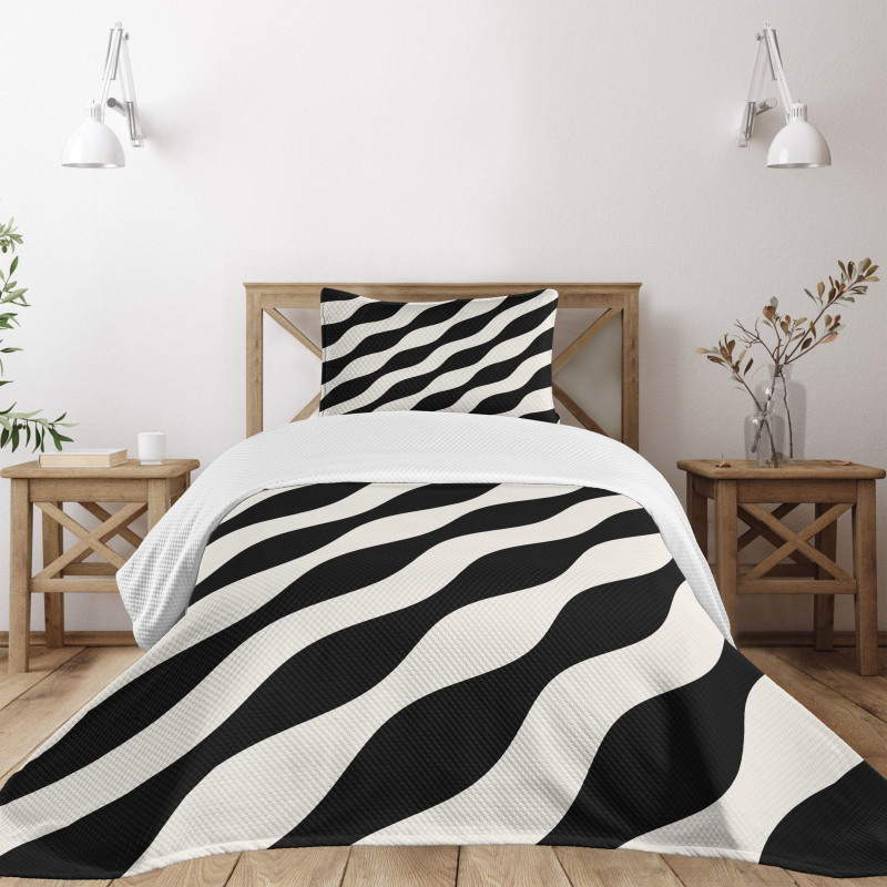 Retro Art Wavy Lines Pattern Bedspread Set