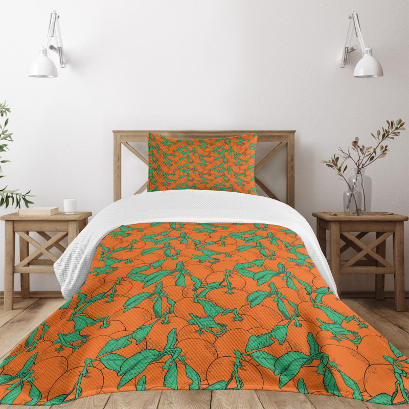 Cartoon Overlap Mandarins Bedspread Set