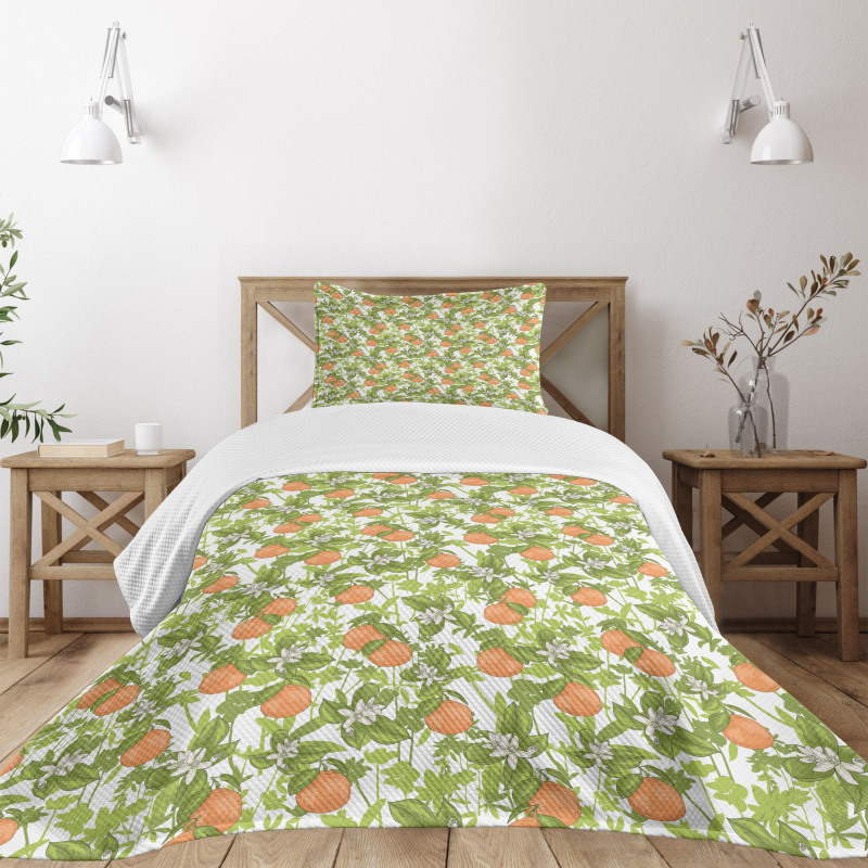 Vintage Mandarins Flowers Bedspread Set