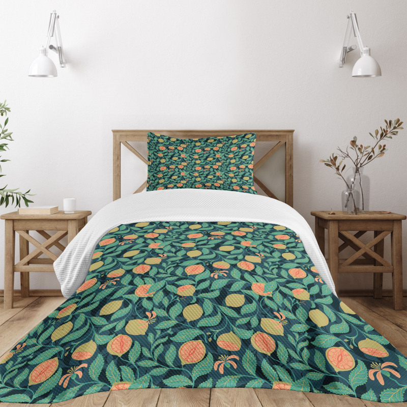 Citrus Leaf Botanical Art Bedspread Set